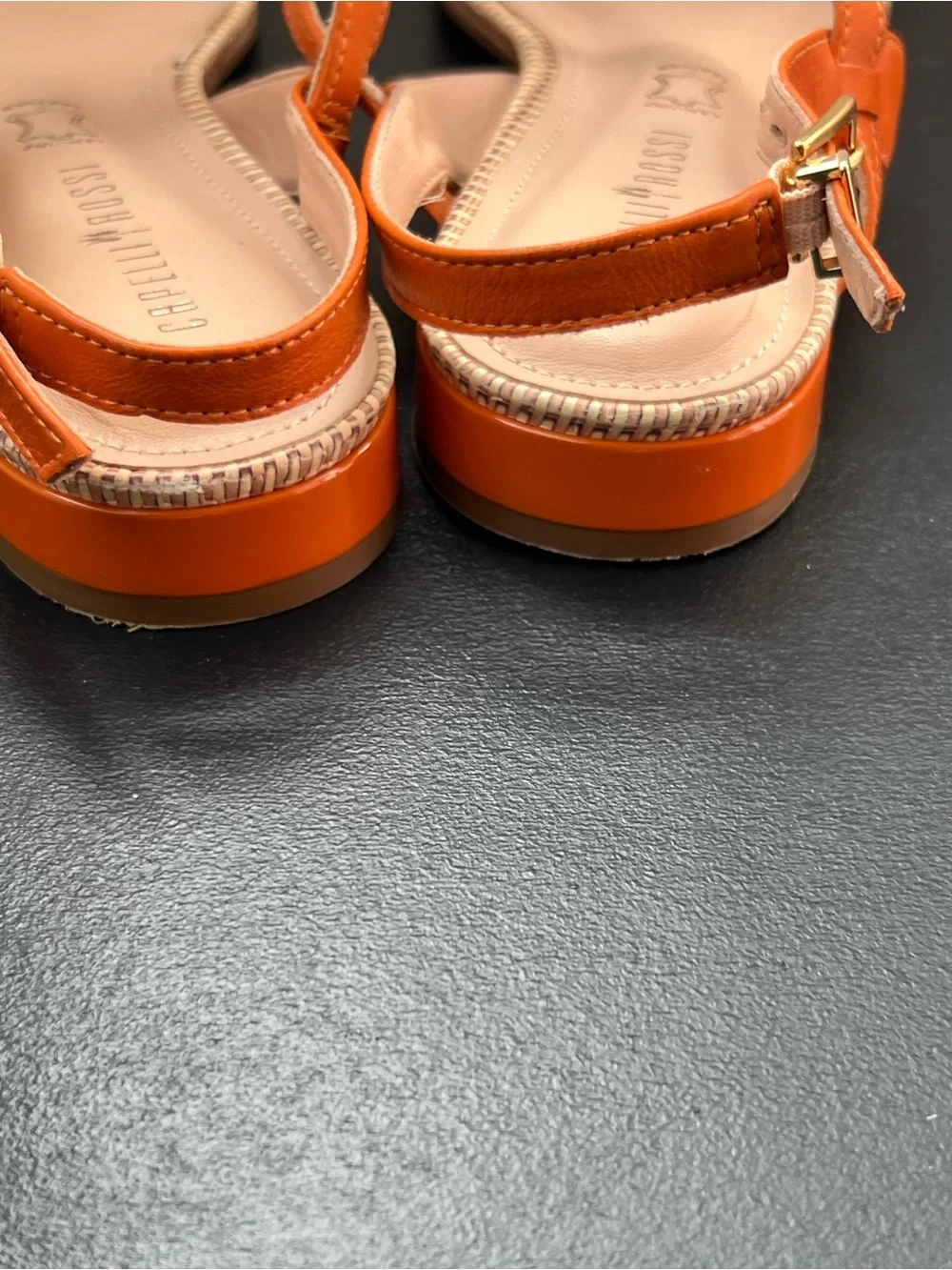 Orange Woven Toe Strap Sandals with Ankle Buckle